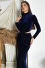 Load image into Gallery viewer, Dark Blue Mermaid Halter Neck Prom Dress with Slit