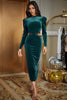 Load image into Gallery viewer, Peacock Green Mermaid Round Neck Prom Dress with Slit