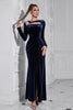 Load image into Gallery viewer, Dark Blue Long Sleeves Velvet Prom Dress with Slit