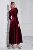 Load image into Gallery viewer, A Line V Neck Burgundy Ruffled Long Velvet Prom Dress