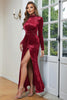 Load image into Gallery viewer, Blue High Neck Long Sleeves Velvet Prom Dress