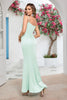 Load image into Gallery viewer, Mint Mermaid Spaghetti Straps Ruched Long Prom Dress