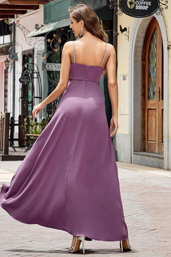 Purple Bodycon Spaghetti Straps Long Prom Dress with Split