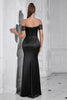 Load image into Gallery viewer, Black Mermaid Off the Shoulder Ruched Corset Long Prom Dress