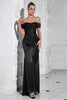 Load image into Gallery viewer, Black Mermaid Off the Shoulder Ruched Corset Long Prom Dress