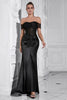 Load image into Gallery viewer, Black Mermaid Off the Shoulder Ruched Corset Long Prom Dress