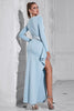 Load image into Gallery viewer, Glitter Light Blue Mermaid Long Sleeves Prom Dress with Slit