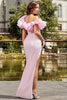 Load image into Gallery viewer, Light Pink Mermaid Ruffles Long Prom Dress with Slit