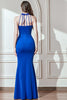 Load image into Gallery viewer, Sparkly Royal Blue Mermaid Halter Neck Beaded Long Prom Dress with Slit