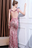 Load image into Gallery viewer, Sparkly Pink Floral Mermaid V Neck Long Prom Dress