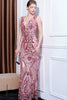 Load image into Gallery viewer, Sparkly Pink Floral Mermaid V Neck Long Prom Dress