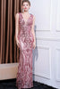 Load image into Gallery viewer, Sparkly Pink Floral Mermaid V Neck Long Prom Dress