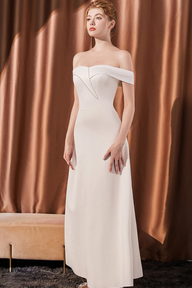 Load image into Gallery viewer, White Off The Shoulder Satin Long Prom Dress