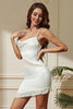 Load image into Gallery viewer, White Spaghetti Straps Tight Asymmetrical Short Graduation Dress