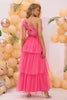 Load image into Gallery viewer, Fuchsia One Shoulder A Line Tiered Tulle Long Prom Dress