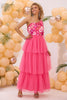 Load image into Gallery viewer, Fuchsia One Shoulder A Line Tiered Tulle Long Prom Dress