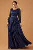 Load image into Gallery viewer, Glitter Sequins Navy A Line Long Prom Dress with Long Sleeves