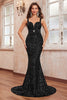 Load image into Gallery viewer, Glitter Sequins Black Mermaid Spaghetti Straps Long Prom Dress