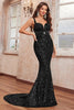 Load image into Gallery viewer, Glitter Sequins Black Mermaid Spaghetti Straps Long Prom Dress