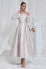 Load image into Gallery viewer, Lilac Pleated Off the Shoulder A Line Long Prom Dress with Long Sleeves