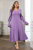 Load image into Gallery viewer, Violet V Neck Long Sleeve Plain Midi Bodycon Prom Dress