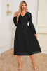 Load image into Gallery viewer, Black A Line V-Neck Mother Dress with Long Sleeves