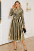 Load image into Gallery viewer, Silver A Line Pleated Long Prom Dress with Long Sleeves