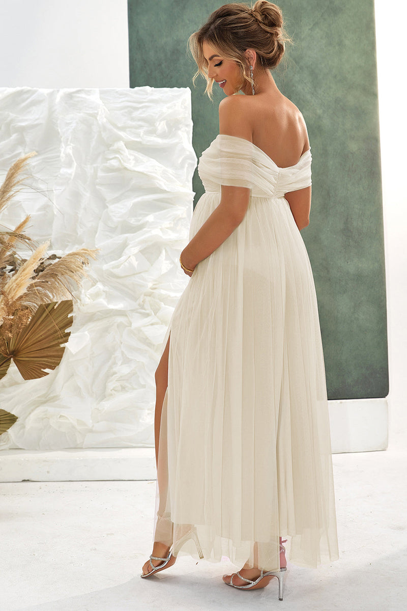 Load image into Gallery viewer, Apricot A Line Off the Shoulder Maternity Bridesmaid Dress witn Slit