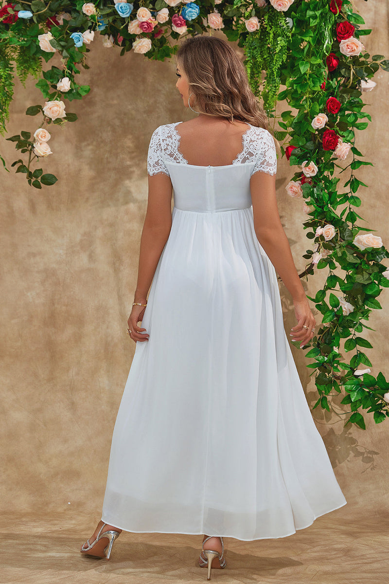 Load image into Gallery viewer, A Line White Long Maternity Bridesmaid Dress With Short Sleeves