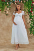 Load image into Gallery viewer, A Line White Long Maternity Bridesmaid Dress With Short Sleeves