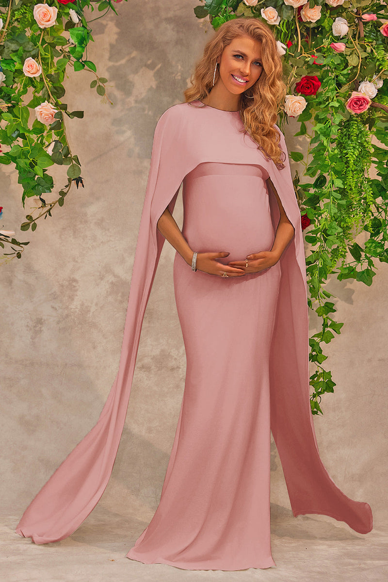 Load image into Gallery viewer, Pink Maternity Wedding Guest Dress With Cape