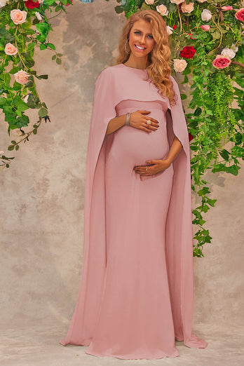 Pink Maternity Wedding Guest Dress With Cape