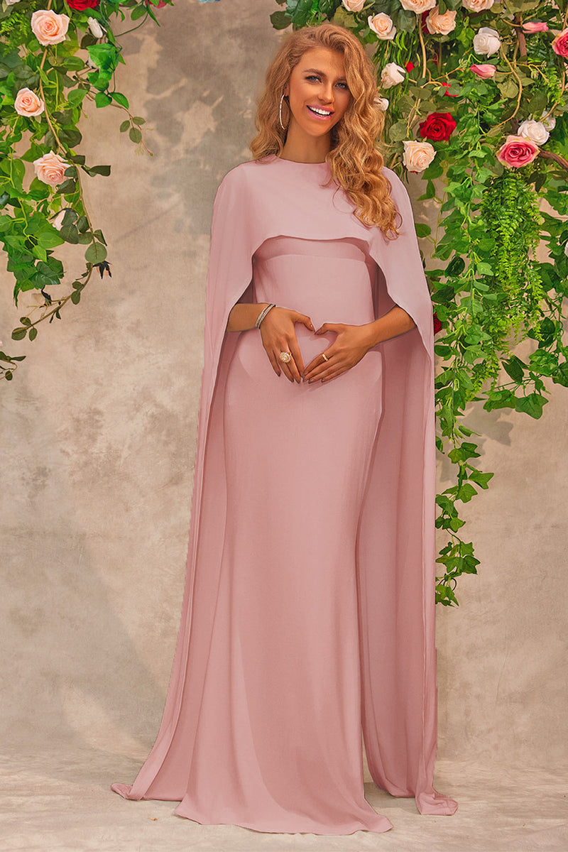 Load image into Gallery viewer, Pink Maternity Wedding Guest Dress With Cape