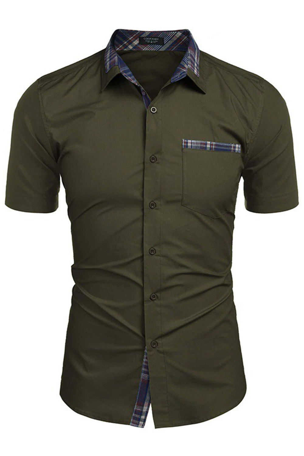 Army Green Short Sleeves Button Down Casual Men's Shirt