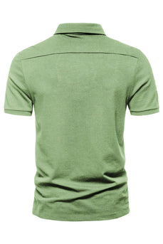 Green Short Sleeves Solid Stretch Cotton Men's Polo Shirt