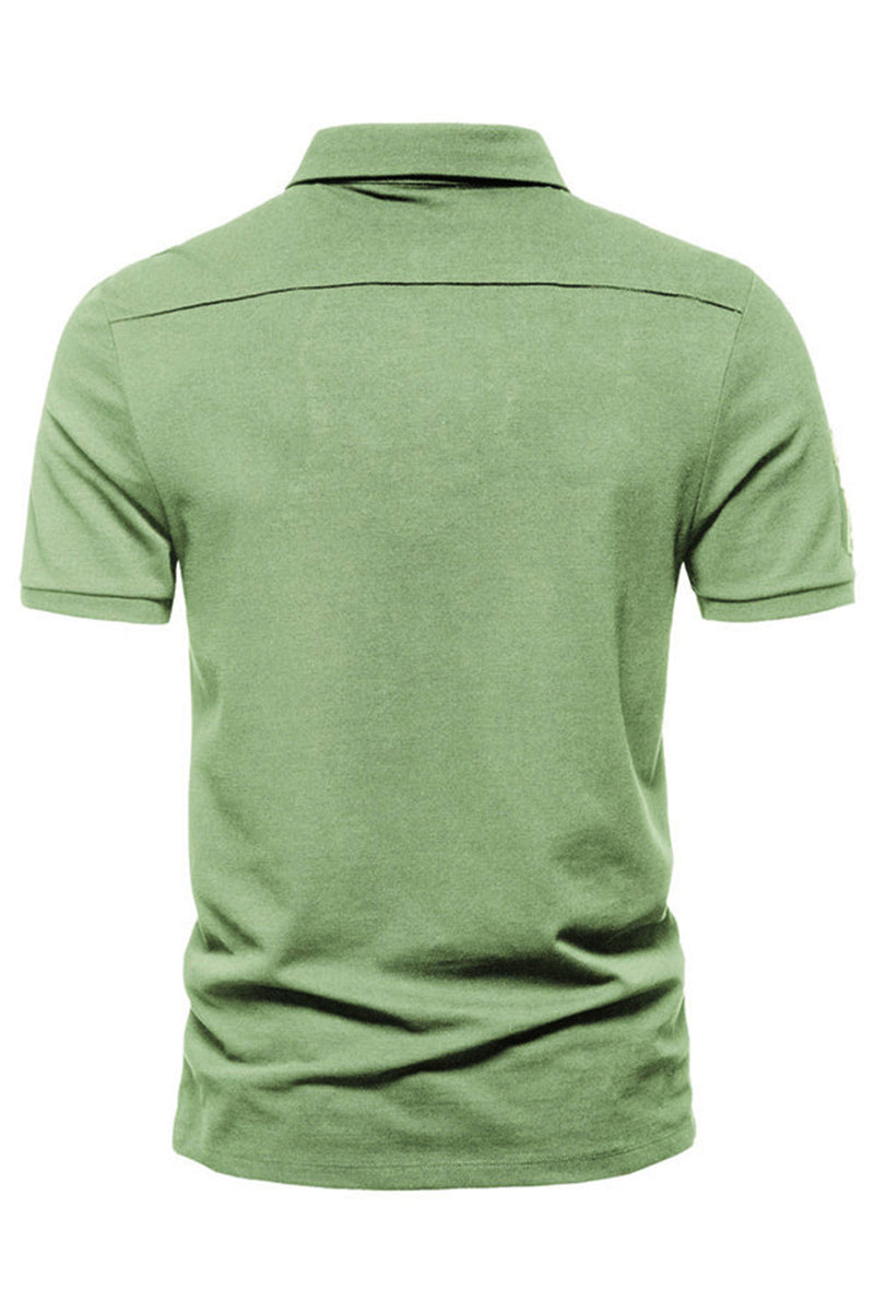 Load image into Gallery viewer, Green Short Sleeves Solid Stretch Cotton Men&#39;s Polo Shirt