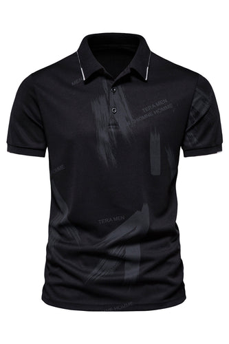 Black Men's Slim Fit Short Sleeves Cotton Polo Shirt