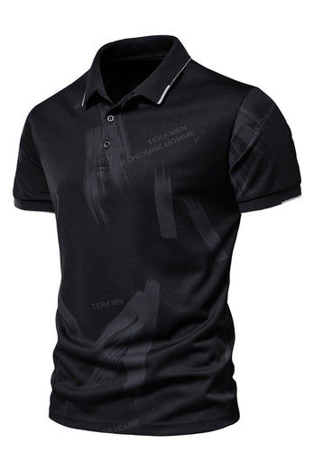 Black Men's Slim Fit Short Sleeves Cotton Polo Shirt