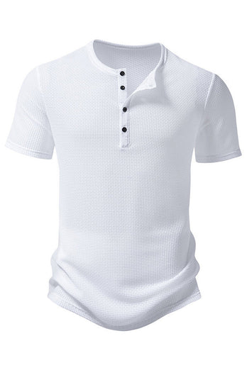 White Short Sleeves Waffle Men's Casual Polo Shirt