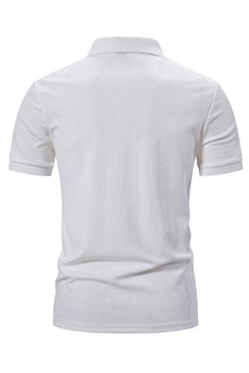 White Knit Cotton Short Sleeves Slim Fit Men's Polo Shirt