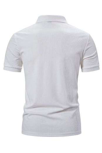 White Knit Cotton Short Sleeves Slim Fit Men's Polo Shirt