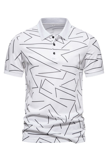 White Pattern Print Short Sleeves Men's Polo Shirt