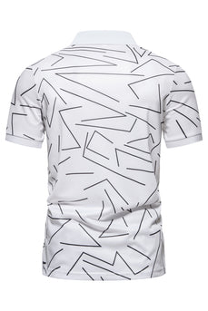 White Pattern Print Short Sleeves Men's Polo Shirt