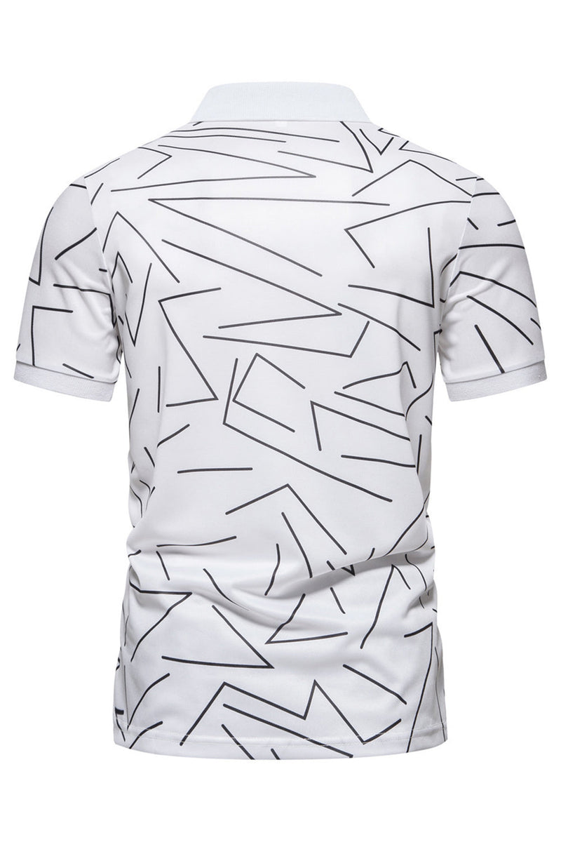 Load image into Gallery viewer, White Pattern Print Short Sleeves Men&#39;s Polo Shirt