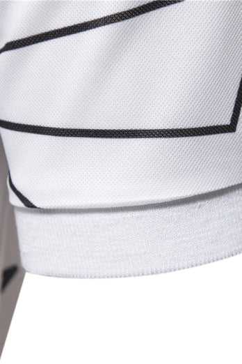 White Pattern Print Short Sleeves Men's Polo Shirt