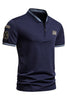 Load image into Gallery viewer, Navy Short Sleeves Zipper Cotton Men&#39;s Polo Shirt