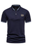 Load image into Gallery viewer, Navy Short Sleeves Zipper Cotton Men&#39;s Polo Shirt