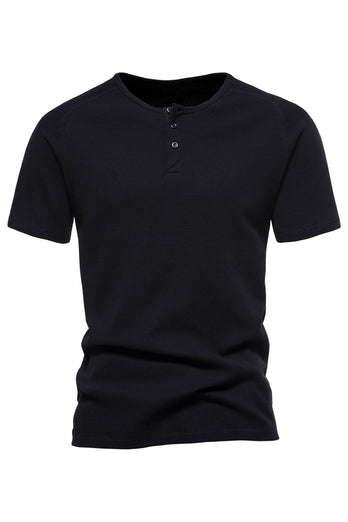 Black Cotton Crewneck Short Sleeves Men's Polo Short