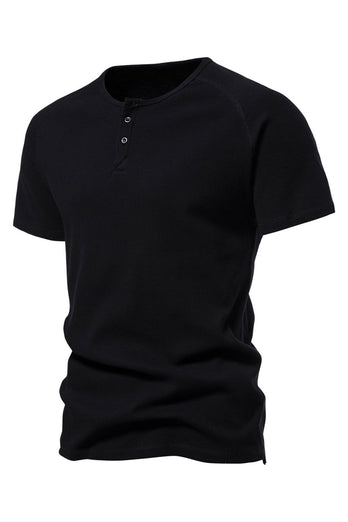 Black Cotton Crewneck Short Sleeves Men's Polo Short