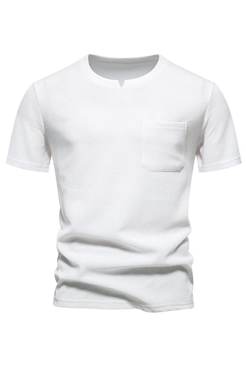 Load image into Gallery viewer, White Knit Cotton Crewneck Short Sleeves Men&#39;s Shirt